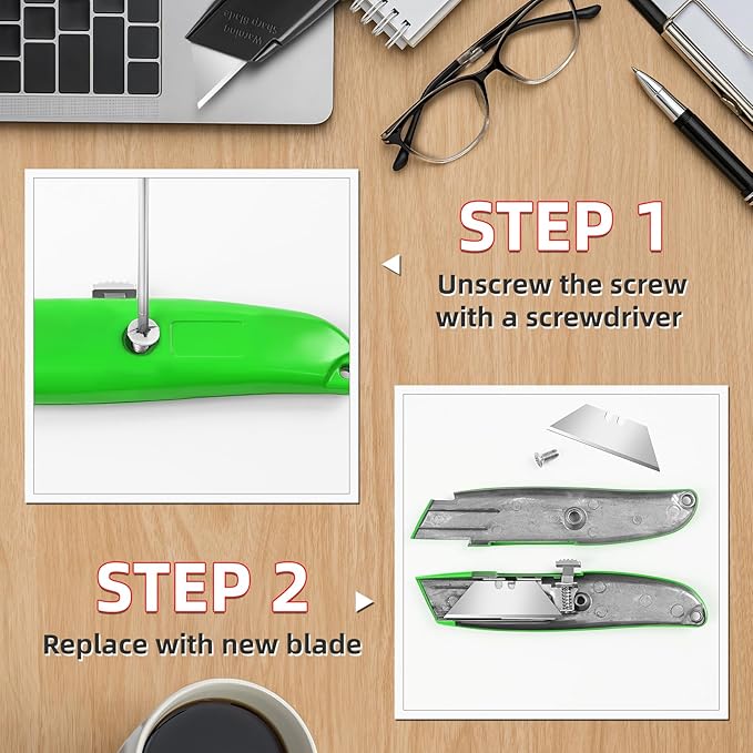 DIYSELF Utility Knife, 20 Pack Heavy Duty Box Cutter Retractable, Box Cutter Knife, Box Opener, Cardboard Cutter, Utility Knives for Garage, Home and Office, PVC Pipe Cutter (Green)