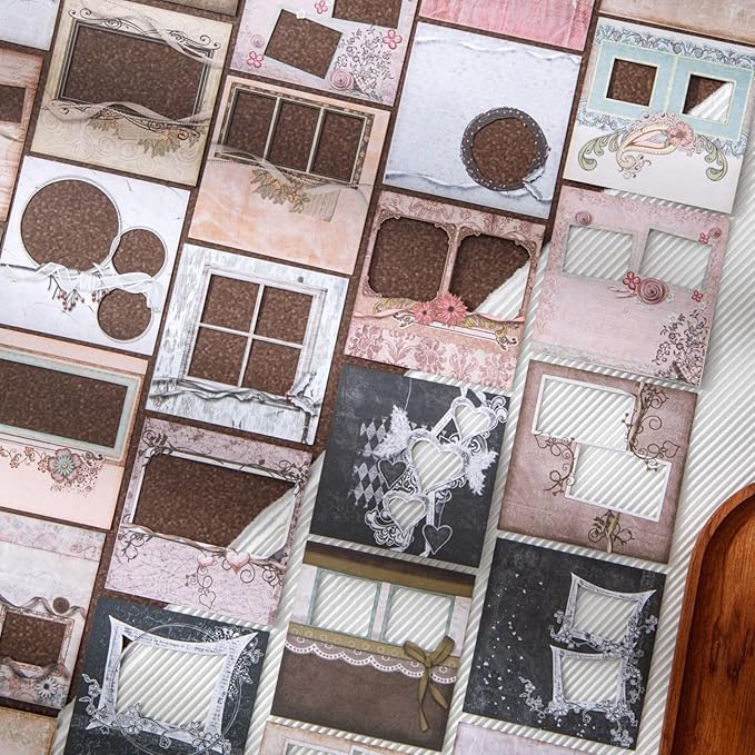60 PCS Vintage Photo Frame Hard Card Scrapbook Stickers, Aesthetic Decorative Window Frame Sticker for Scrapbooking Supplies Junk Journal Handmade DIY Craft Decoration, Journaling Collage