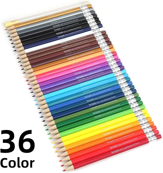 Colored Mechanical Pencil 2.6mm for Coloring and Drawing, Mechanical Colored Pencils, Mechanical Pencils with Sharpener and Case,36pcs