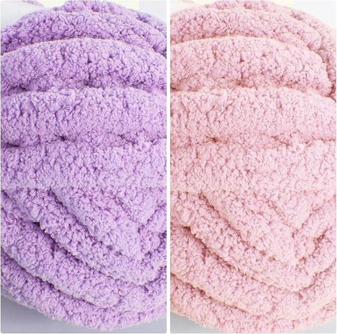 HOMBYS 8 Pack Assorted Chunky Yarn for Crocheting,Super Bulky Large Soft Fluffy Yarn,Plush Fuzzy Yarn,Thick Chenille Yarn for Hand Knitting/Arm Knitting,4 Pink & 4 Purple(27yds,8 oz Each Skein)