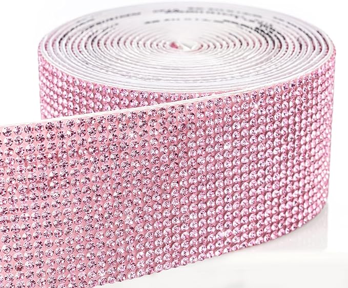 Novani Self Adhesive Rhinestone Ribbon, 1.53 Inch Wide 3 Yards 1 Roll, Pink Crystal Diamond Bling Strips for DIY Crafts, Home Decor, Clothing,Shoes, Car Decoration（Pink）