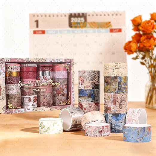 24 Rolls Washi Tape Set,Vintage Floral Decorative Masking Tape for Scrapbooking Supplies,Junk Journal,DIY Crafts,Gift Wrapping(Art Oil Painting Series)