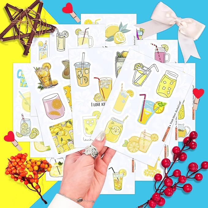 BulbaCraft Lemonade Stickers for Water Bottle and Laptop - Waterproof Vinyl Lemonade Decals, Gifts for Women & Men