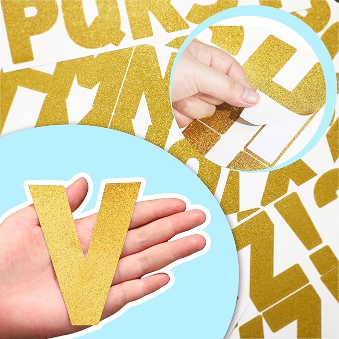 Harloon 232 Pcs 24 Sheets Large Glitter Letter Stickers Big Font Alphabet Letter Self Adhesive Letters Kit Mailbox Stickers for Mailbox Bulletin Boards Classroom Home(Gold,4 Inch)