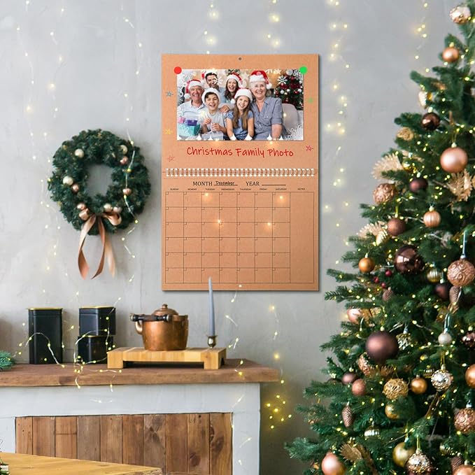 Harloon Blank Scrapbook Wall Calendar Sheets 2026 Undated Monthly Weekly Scrapbook Planner 16 Sheet DIY Blank Custom Calendar with 140 Sticker 12 x 9" Closed 18" Open Size for Office Home(Kraft Brown)