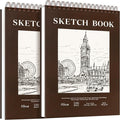 Sketch Book 2-Pack Spiral Bound Sketch Pad 100 Sheets - 9x12 Sketchbook (68lb/100gsm) Acid-Free Drawing Pad, Perforated Pages, Premium-Thick Paper - for Kids and Adults, Dry Media Use