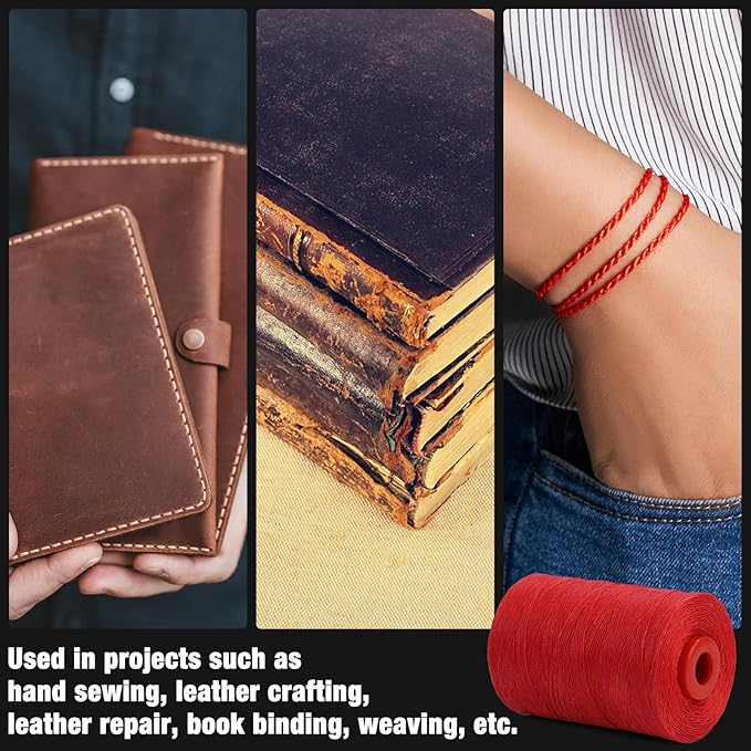 BUTUZE Waxed Linen Thread, 550Yards (500M), 1MM, Red - Waxed Linen Thread for Leather Sewing, Hand Sewing, Book Binding, Leather Craft, Shoes, Canvas, Key Bags