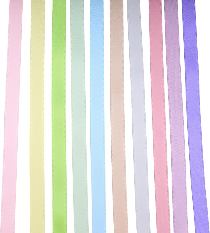 VATIN Pastel Rainbow Ribbon Assortment Satin Rainbow Colored Ribbon 3/8" X 50 Yards, for Crafts, for Gift Wrapping Party Decoration DIY Handmade Hair Bows