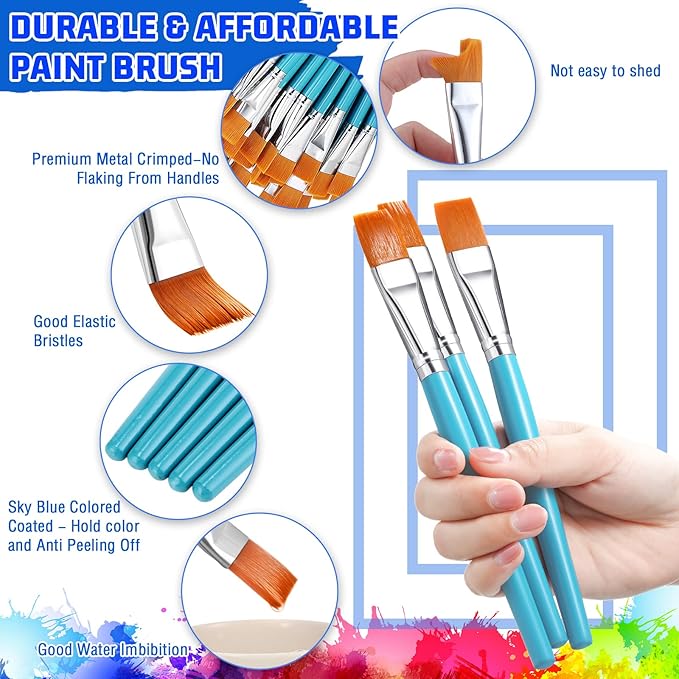 Zonon 30 Pieces Paint Brushes Bulk Small Flat Top Acrylic Oil Paint Brush for Artists Mini Touch up Crafts Detail Painting(3/4 Inch,Blue)