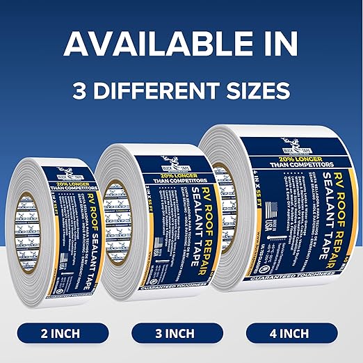 Buck RV Roof Sealant Tape – 6 Inch x 55ft, 40 Mil – Waterproof RV Tape for Roof Repair, Seams, Skylights, Vents & Window Leaks on Camper, Trailer & Boat, UV Resistant & Weatherproof, White, 1 Pack