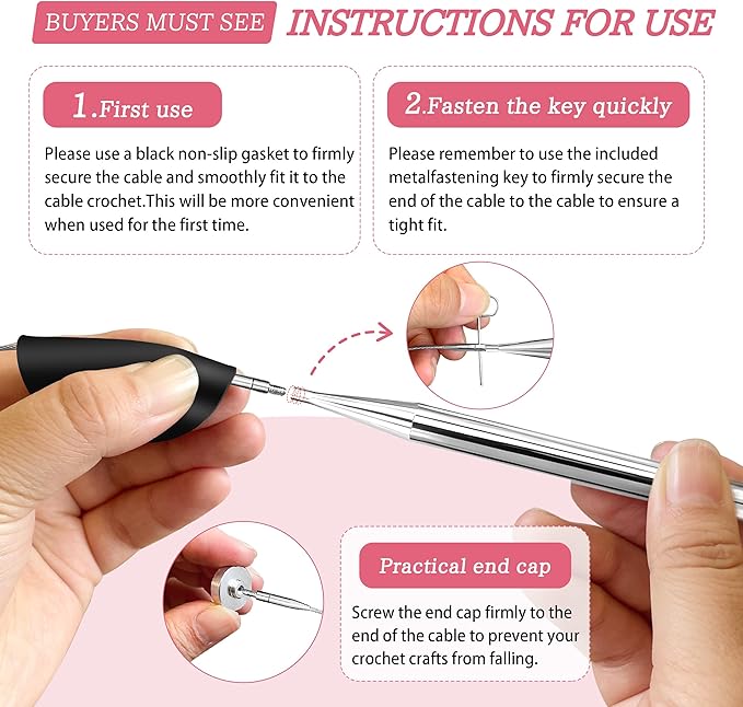 Vdsfand Tunisian Crochet Hooks Set-12 Hooks(3mm-10mm) Aluminium Interchangeable Crochet Hooks with Cable,Ergonomic Grips Afghan Crochet Knitting Needles for Crocheting (26)