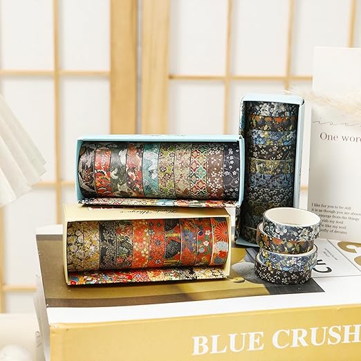 10 Rolls Ukiyo-e Style Washi Tape Set Japanese Kyoto Arts Adhesive Tapes Skinny Decorative Masking Tape Sets for Craft, Kids, Scrapbook, DIY, Gift Wrapping (Golden Seasons)