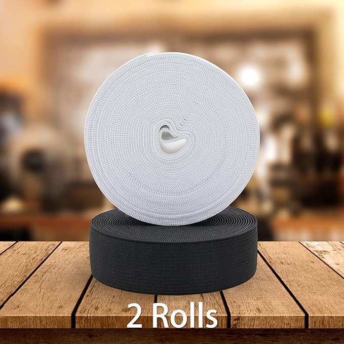 1 Inch Elastic Band for Sewing, Soft Comfortable, High Elasticity, Knit Elastic Strap for Sewing Clothes and Pants Waistband Wig Crafts DIY (Black 5 Yards+White 5 Yards)