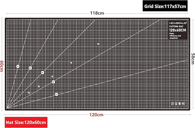 NEWBRAUG 24'' × 48'' Large Self Healing Cutting Double Sided 5-Ply Mat, Big Cutting Board for Rotary Cutting, Quilting, Sewing, Craft, Fabric & Scrapbooking(Gray/Black)