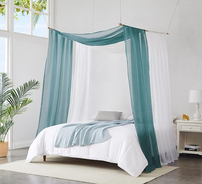 WARM HOME DESIGNS Wedding Arch Draping Fabric Bundle Has 2 216 Inch (18 Feet) Scarves in Dusty Blue & White Fabric for Wedding Ceremony or Photoshoot Decoration. AD White & D Blue 216”
