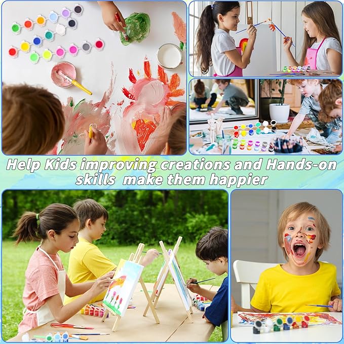 440 Pcs 18 Colors Mini Acrylic Paint Set for Kids Adults,Bulk Set of 20 Washable Craft Painting Kit, Acrylic Paint Strips Container with 40 Pcs Paintbrushes for Home Classroom Party Favors Paiting