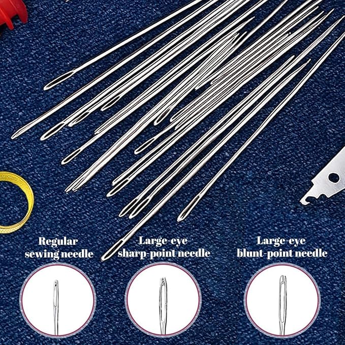Big Eye Steel Sewing Needles Kit 34PCS | 5 Size Hand Sewing Needles Set with Case | Sharp Rust-Proof Steel Embroidery Needles (36-PCS)