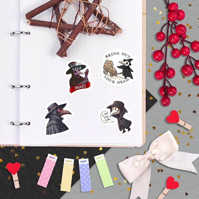 100Pcs Plague Doctor Stickers for Water Bottle, Laptop - Plaque Doctor Decoration & Party Supplies - Spooky Stickers - Gift for Women & Men