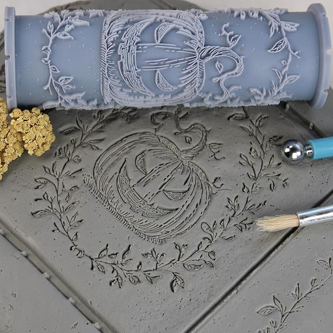 Jack-O-Lantern Clay Texture Roller (4") - Halloween Set #01 - Embossing Pattern Roller for Polymer & Ceramic Clay, Pottery & Crafts