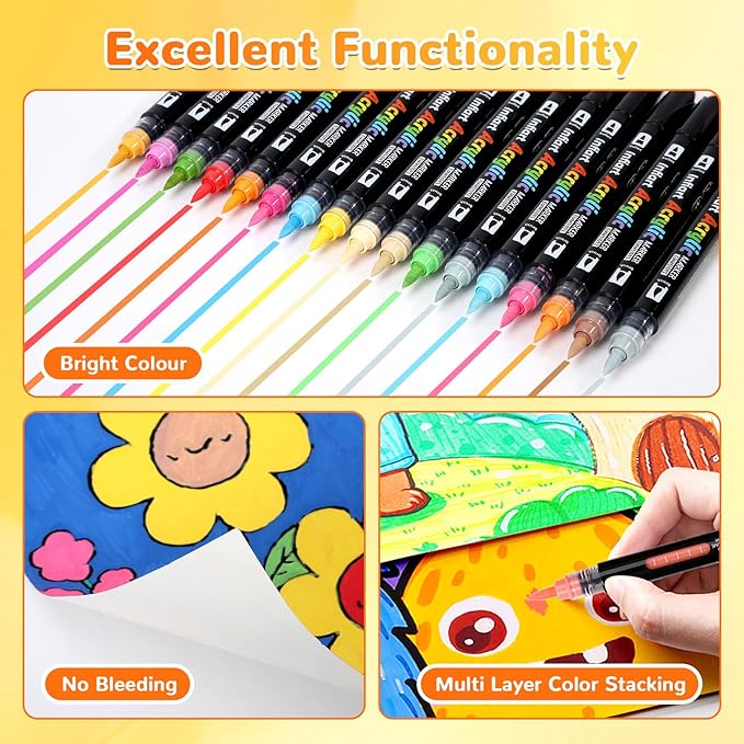 80 Colors Dual Tip Acrylic Paint Markers Automatic Ink Control Acrylic Paint Pens, Fine & Brush Tip Acrylic Markers Set for Christmas Decorations, Glass, Stone, Wood, DIY & Art Supplies