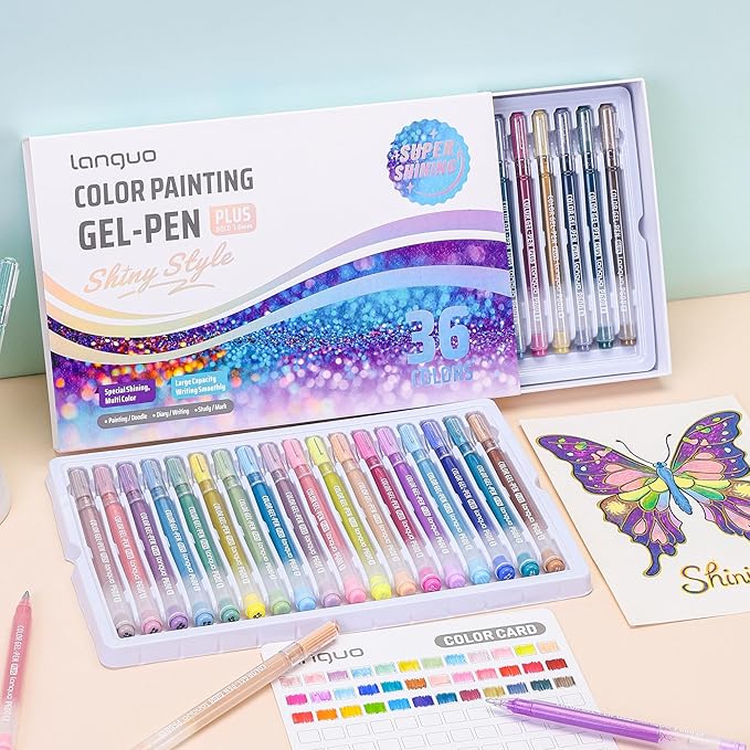 Glitter Gel Pens, 36 Pack Colored Pens for Black Paper & White Paper, 1.0mm Point Pens, Large Capacity Ink Pens for Coloring, Writing, Drawing, Journaling, Note Taking, Office, Home