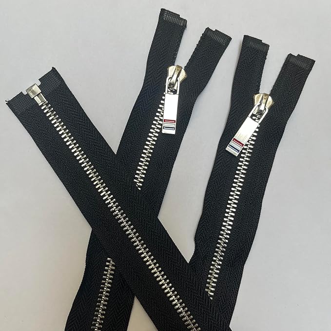 31-Inch Silver YKK Metal Zippers (5-Pack) - Separated Teeth for Sewing, Crafts, Jackets - Heavy Duty Black Zipper Bulk
