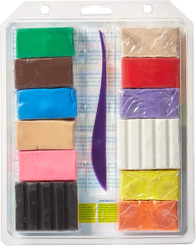 Polyform Sculpey Bake Shop Polymer Oven Bake Clay, 12 unique color set for kids, one clay modeling tool to add details to projects, made for creating holiday, DIY projects, jewelry and school projects.