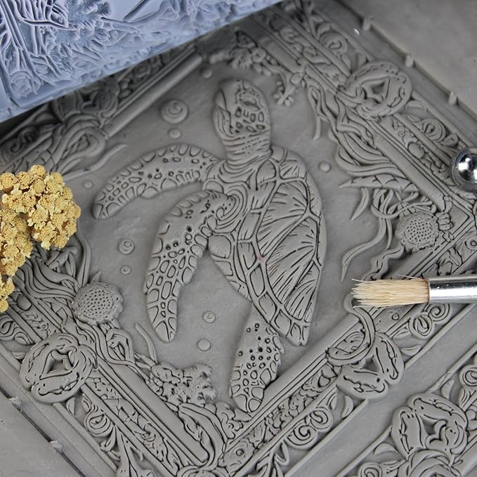 Sea Turtle Clay Texture Roller (4") - Ocean Set #01 - Embossing Pattern Roller for Polymer & Ceramic Clay, Pottery & Crafts