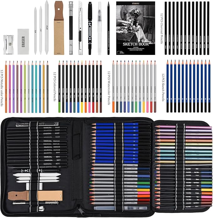 72pcs Colored Drawing Pencils Kit Sketching, Graphite Pencils With Convenient Case, School Art Supplies Gift for Artists Adults Teens Beginner, Ideal for Shading, Blending,Art Supplies Set