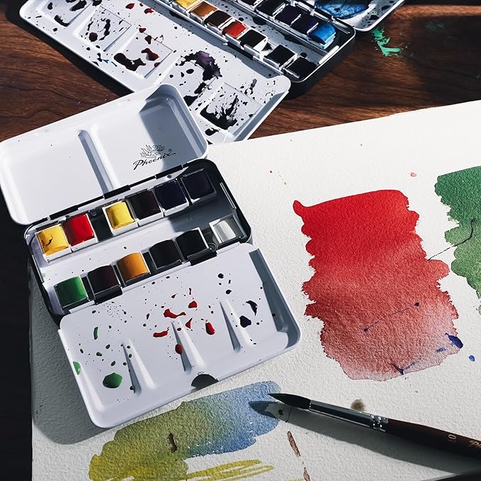 PHOENIX Professional Watercolor Paint - Single Watercolor Half Pan - Phoenix Green(Yellow Shade) 597