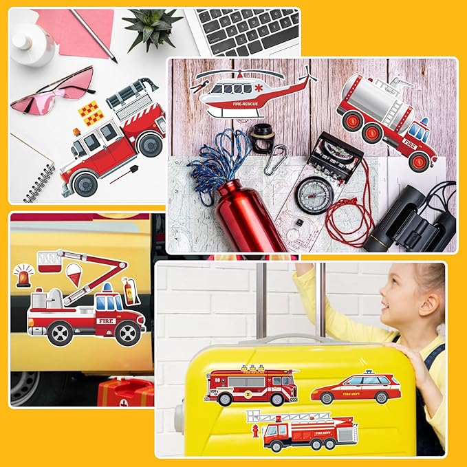 24 Sheets Truck Stickers for Kids, Make a face Sticker, Make Your Own Fire Truck Stickers with 8 Designs Fire Themed Truck for Kindergarten Birthday Gift Classroom Fire Party Favors