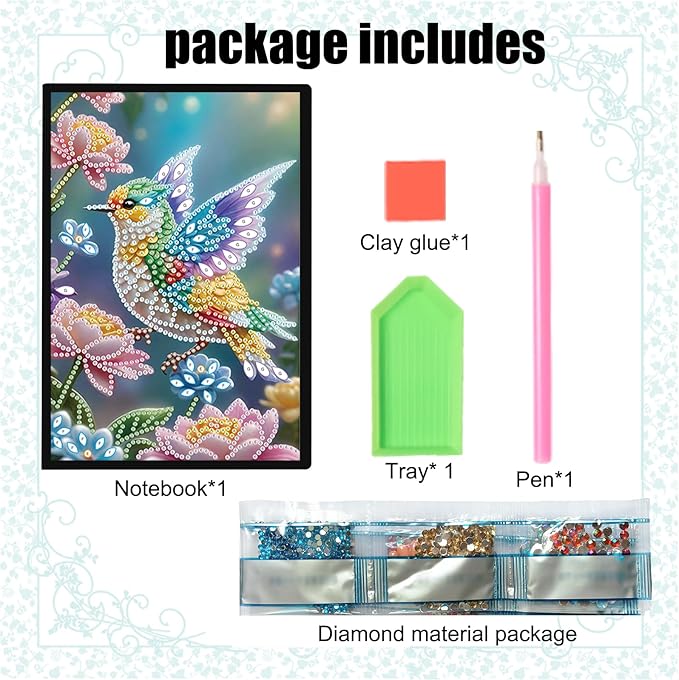 DIY Diamond Painting Notebook Kit, Theme of Birds, Special Shaped Diamond Art Notebook Journal Sketchbook for Writing & Drawing