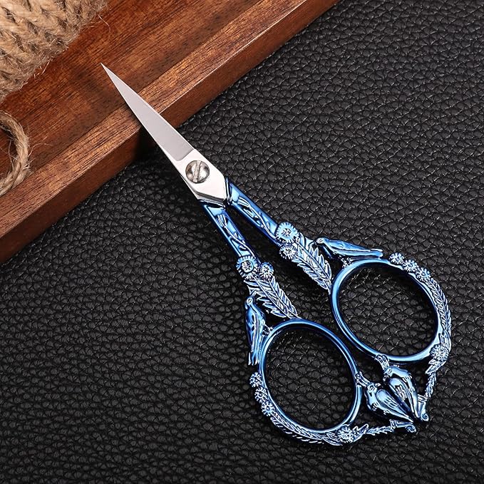 Embroidery Scissors, Small Sharp Pointed Detail Shears for DIY Craft Needlework Yarn Sewing Cross Stitch Thread Cutting Handicraft Tool, 4.6in Blue Little Bird