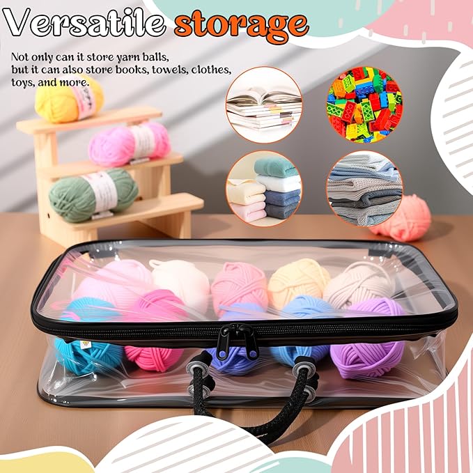 Shinylin 10 Pack Clear Yarn Storage Bags Bulk, 12 x 16 x 4 Inches Yarn Storage Organizer Tote Bag for Knitting Needles Crochet Hooks Wool Balls and Unfinished Project (Black)