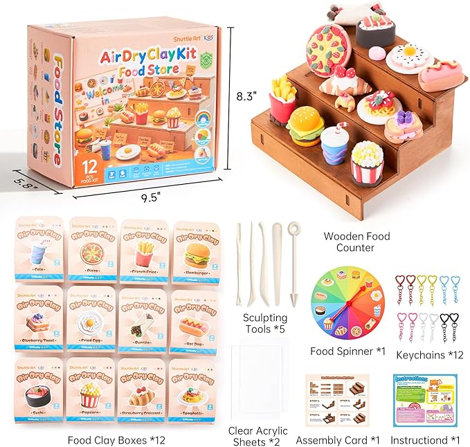Shuttle Art Air Dry Clay for Kids - Food Store, 33 PCS Modeling Clay Kit with Sculpting Tools and Tutorials, Safe & Non-Sticky, Craft Gifts for Boys & Girls