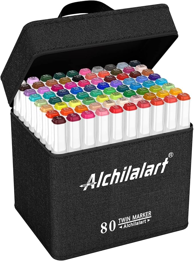 80 Colors Alcohol Markers Set, Alchilalart Artist Art Alcohol Markers, Classic Series Alcohol Felt Permanent Art Markers, Animation Art Sketch Sketching Highlighting for Adult Kids