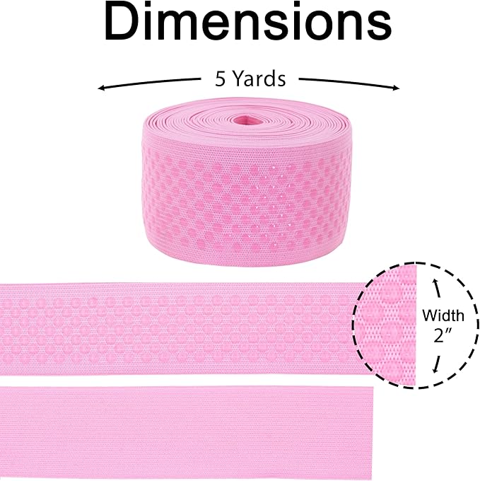 Mandala Crafts 2 Inch Elastic Silicone Gripper Tape for Clothing - 5 Yds Dotted Non Slip Elastic Band for Sewing - Pink Silicone Flat Fabric Stretchy Ribbon Straps