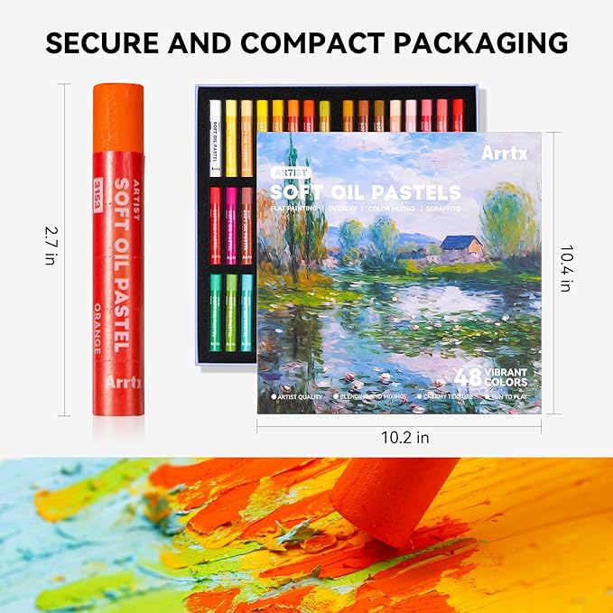 Arrtx Artist Oil Pastels 48 Colors Set, Soft Oil Pastel Vibrant and Creamy, Professional Oil Pastel Crayons Set Art Supplies for Artist and Beginners