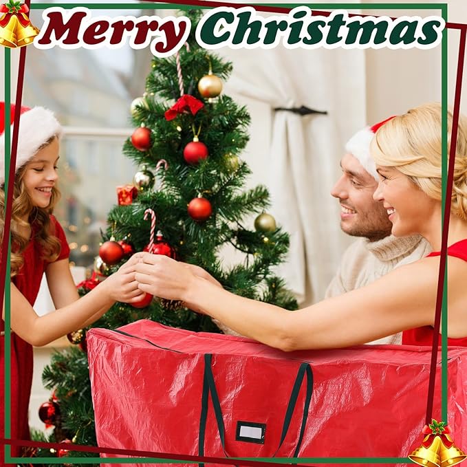 Amylove 4 Pcs Large Christmas Tree Storage Bags Heavy Duty Xmas Zippered Bags Bulk Waterproof Plastic Christmas Tree Container with Carry Handles(9 Ft/ 7.5 Ft/ 4.5 ft,Red/Green)
