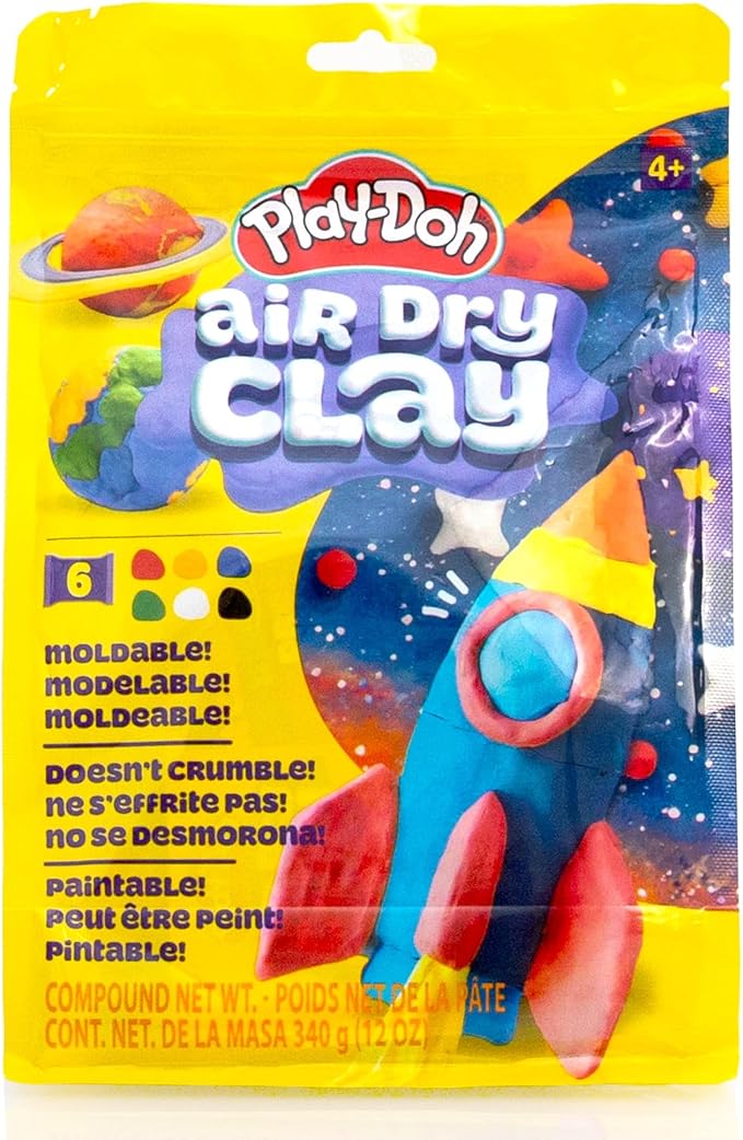 Play-Doh Brand Air Dry Clay, 6 Vibrant Clay Colors, Soft & Ultra Light Modeling Clay for Kids, Moldable, Paintable, Crumble-Free