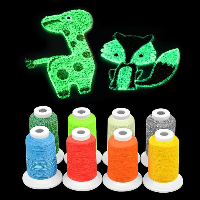 8 Colors Luminary Glow in The Dark Embroidery Machine Thread, 40WT(108D/2) Embroidery Thread Kit 300M(320Y) Each Spool for Embroidery, Handing, Quilting, Sewing