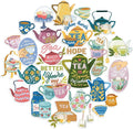 Navy Peony Calming Tea Stickers (26 Pieces) - Relatable Quotes, Gouache Style, Waterproof | Cute Tea Party Stickers for Cups, Laptops, and Journals