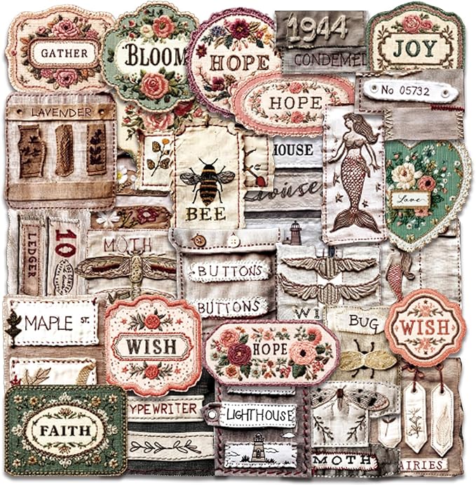 Cloth-Look Flat Stickers Pack of 120, Cute Aesthetic Sticker for Journaling and Planners, Vintage Stickers for Teens and Adults, for Water Bottles and Laptops