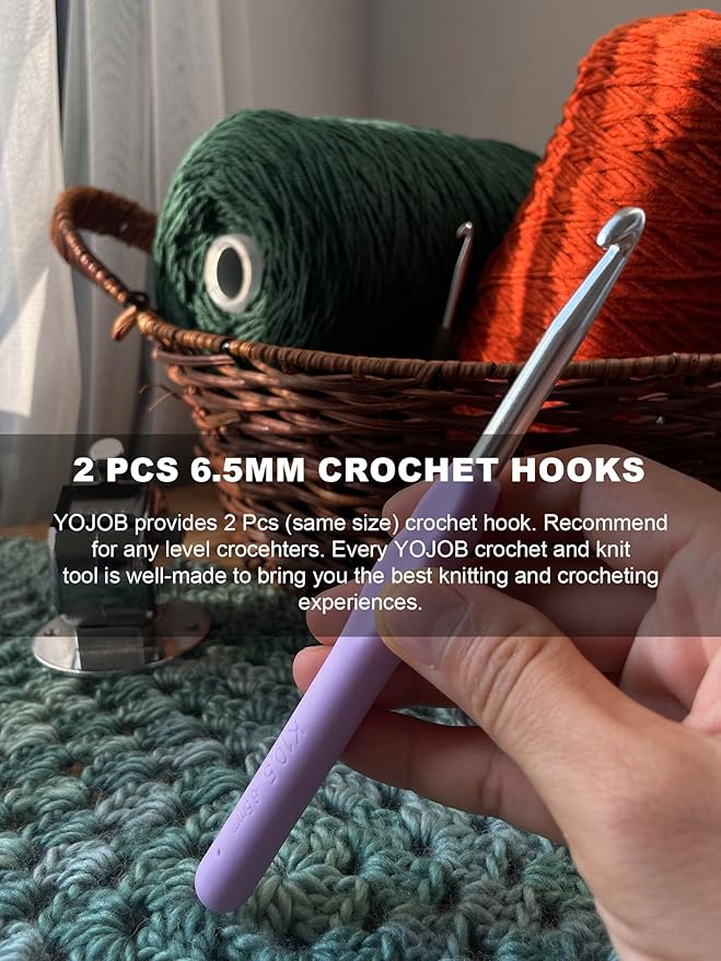 2Pcs 6.5mm Crochet Hooks, Ergonomic Crochet Hook for Arthritis and Beginners, Extra Long, Smooth, Comfortable (Size K / 6.5mm)