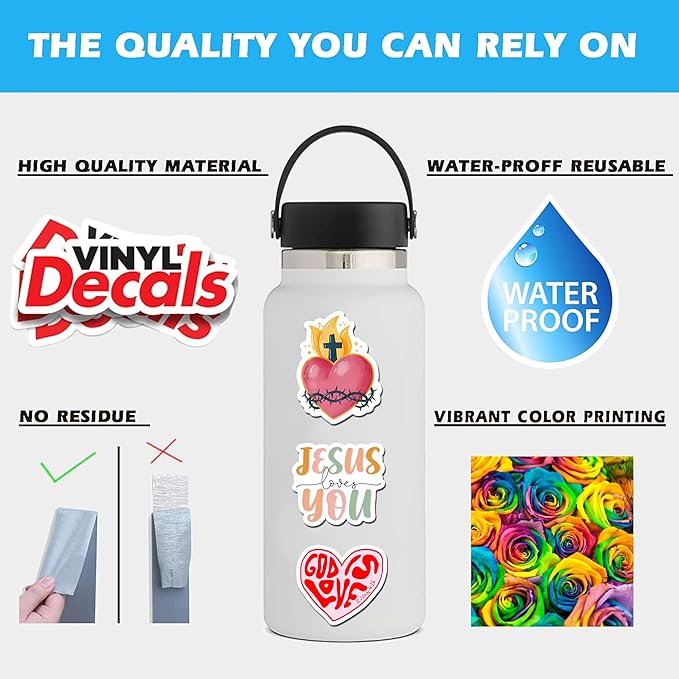 BEATRI Bible Stickers 50Pcs Inspirational Boho Christian Sticker Vinyl Waterproof Bible Jesus Journaling Aesthetic Jesus Faith Christian Stickers for Water Bottles, Phone Laptop (Bible Stickers)
