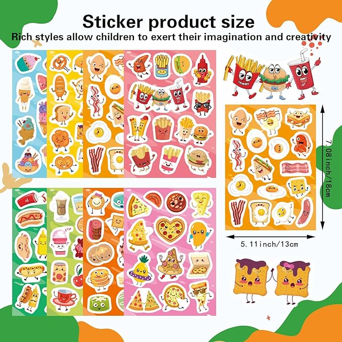DUJAA 363PCS Cute Food Theme Stickers, Including Pizza, Bacon, Eggs, Hot Dogs, Buns, Fries, Burgers, Ice Cream, Cake, Reward Stickers for Classroom, Teacher, Parents
