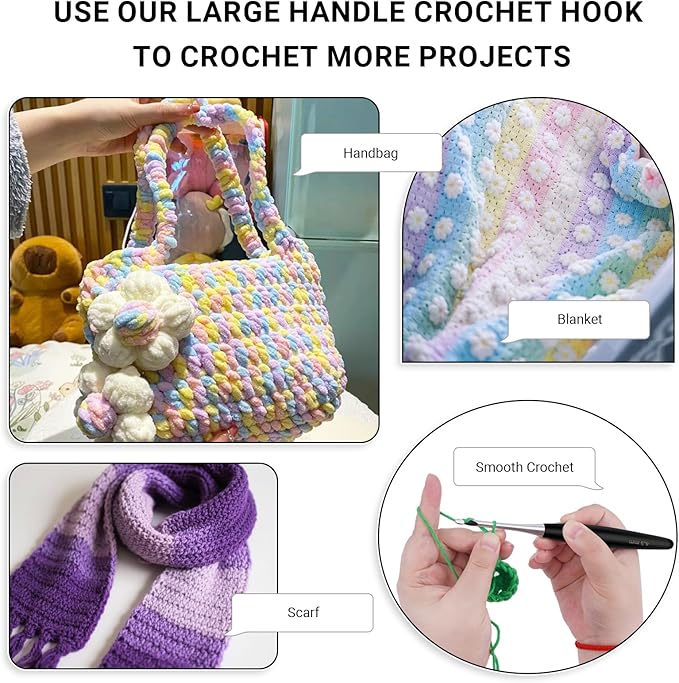Hobekoee Inline Crochet Hooks Set 9 Sizes 3.5mm(E)-8mm(L) Wooden Handle Crochet Hooks Set with Case,Ergonomic Grip for Arthritic Hands