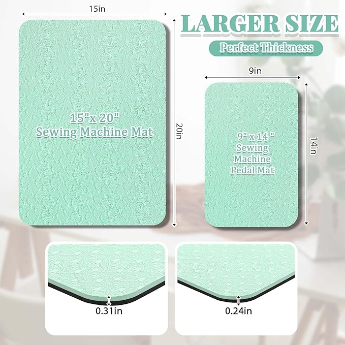 2 Pcs Sewing Machine Muffling Mat Pedal Sewing Mat Reduce Vibrations Noise No Slip Machine Accessories for Quilting(15'' X 20'' and 9'' X 14'',Green)