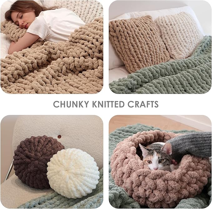 Jumbo Chunky Yarn for Hand Knitting - Super Thick Chenille Chunky Yarn for Crocheting - Extra Soft Bulky Fluffy Blanket Big Yarns 8 Jumbo Pack (27yds,8 oz Each Skein)