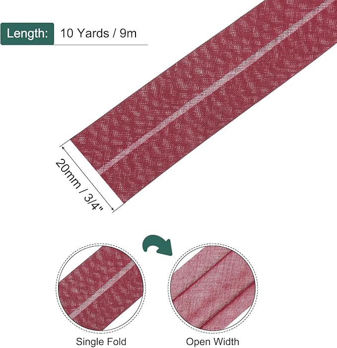 MECCANIXITY 3/4 Inch Single Fold Bias Tape Cotton Continuous Bulk Bias Tape for Sewing, Seaming Quilting Hemming Binding Crafts (Wine Red 25 Yards)